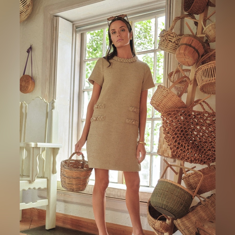 Tuckernuck Elegant Beige Short Sleeve Dress